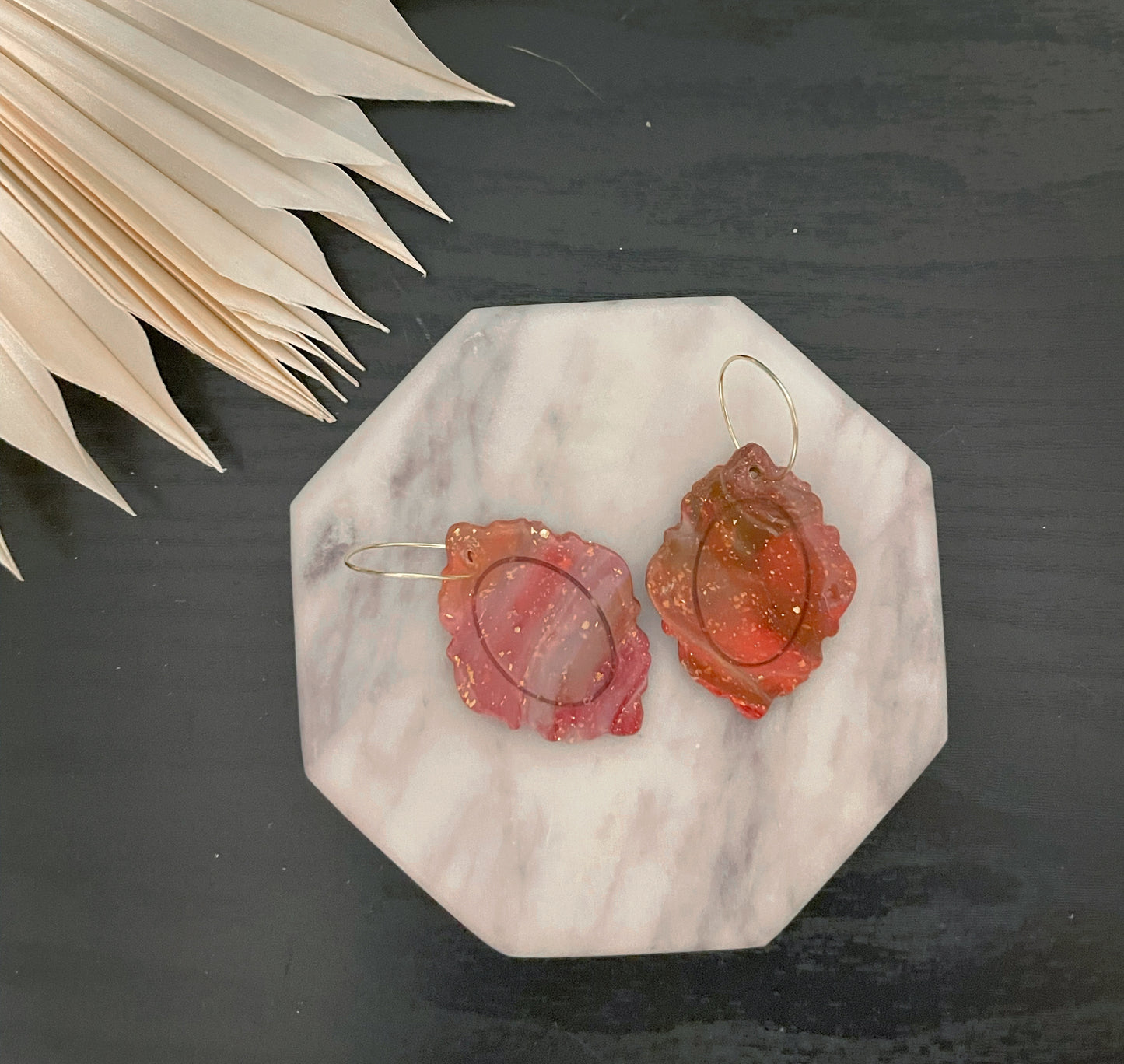 Red marble necklace + earrings (2 pairs) set