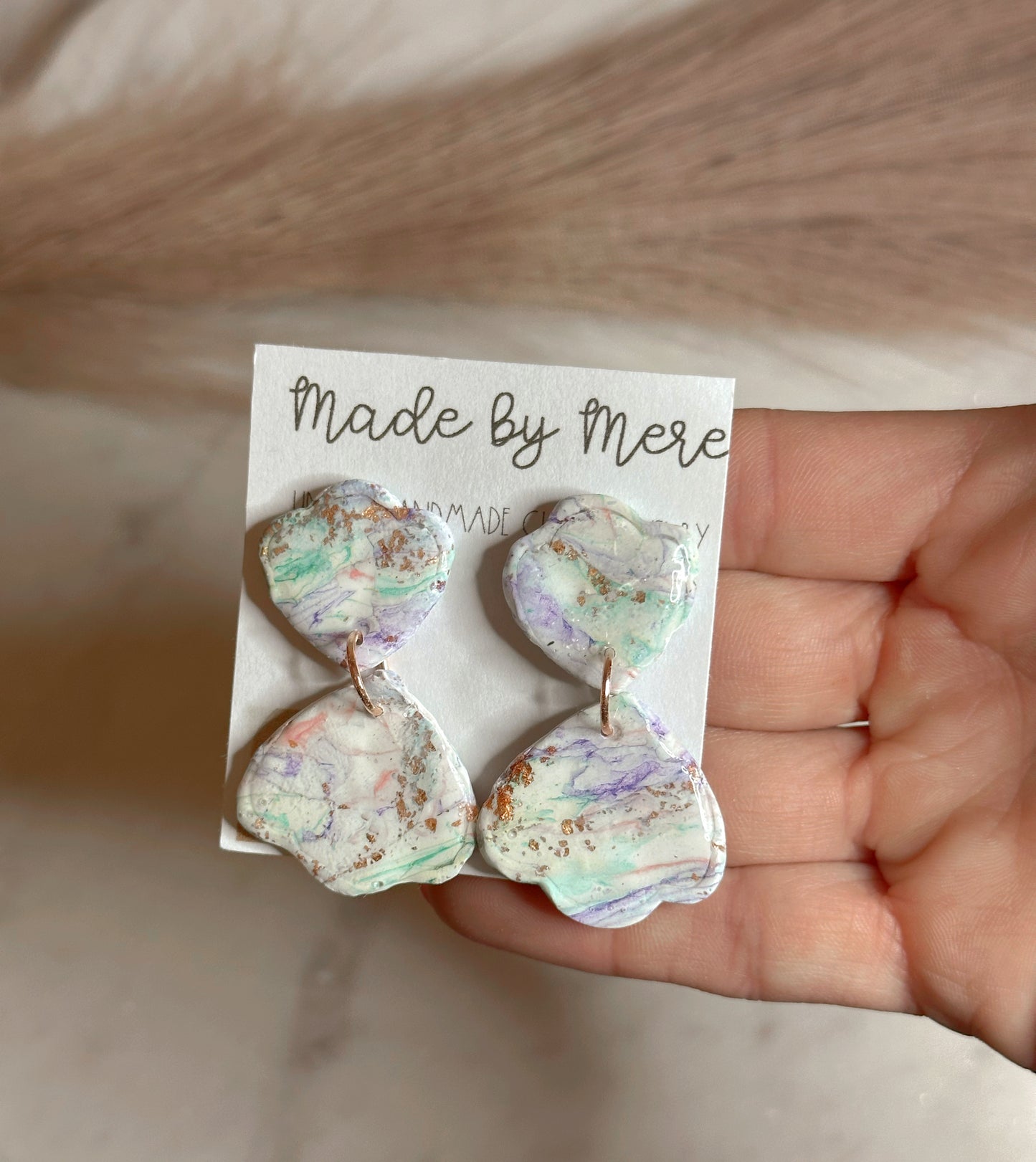 Marbled white/green/purple/gold dangles