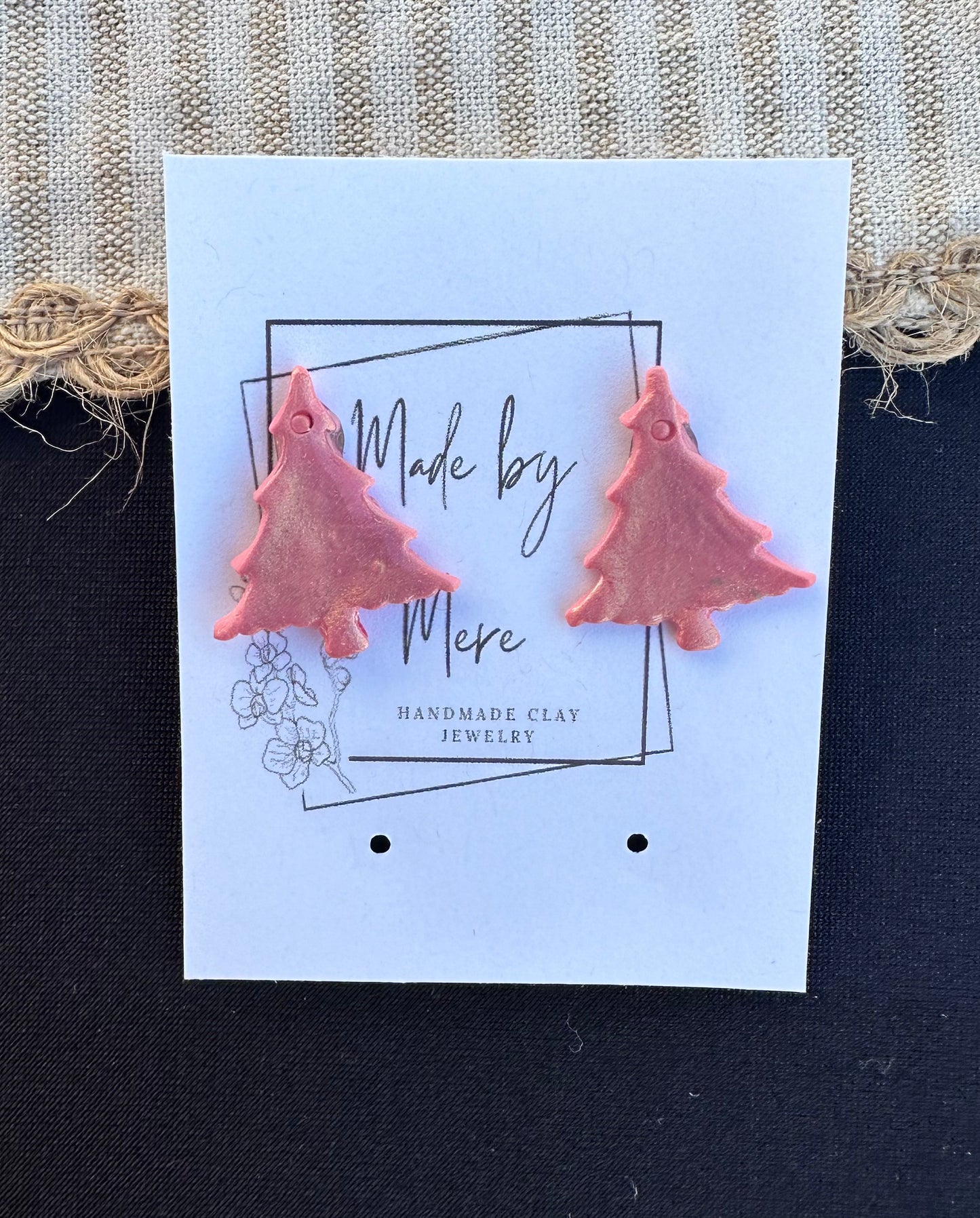 Metallic pink small tree studs