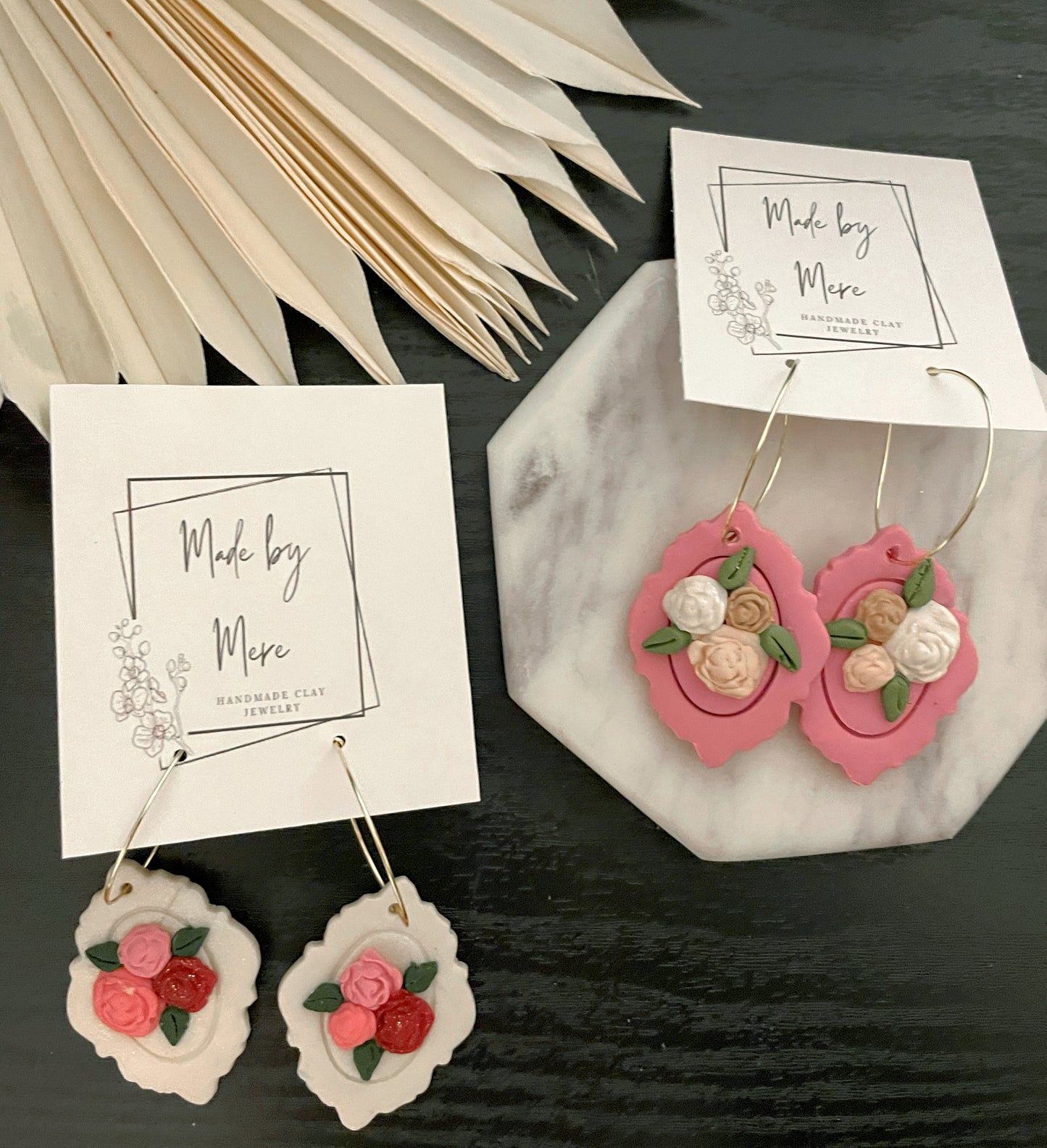Pink Flower Clay Dangles