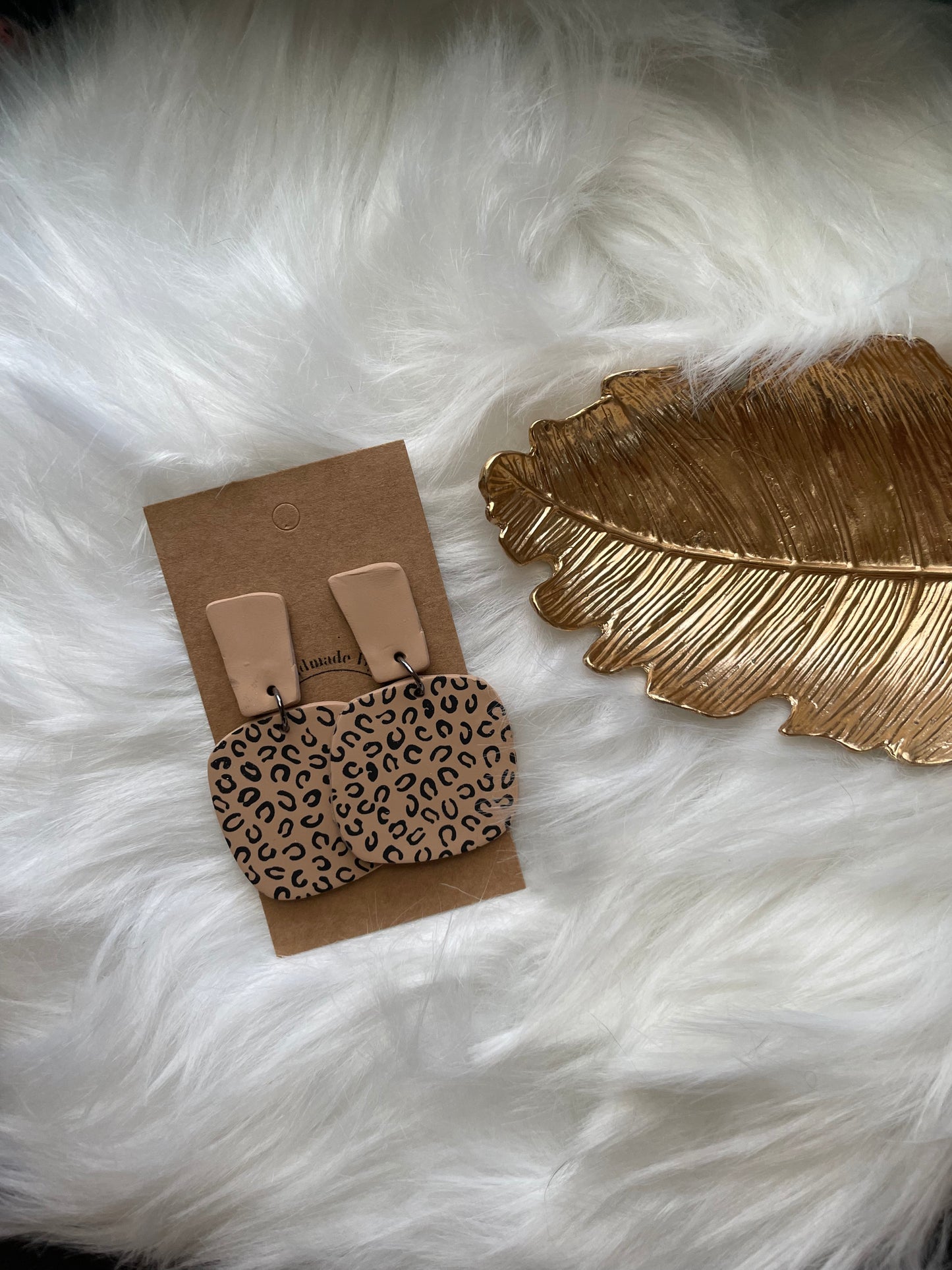 Tan Cheetah clay dangles