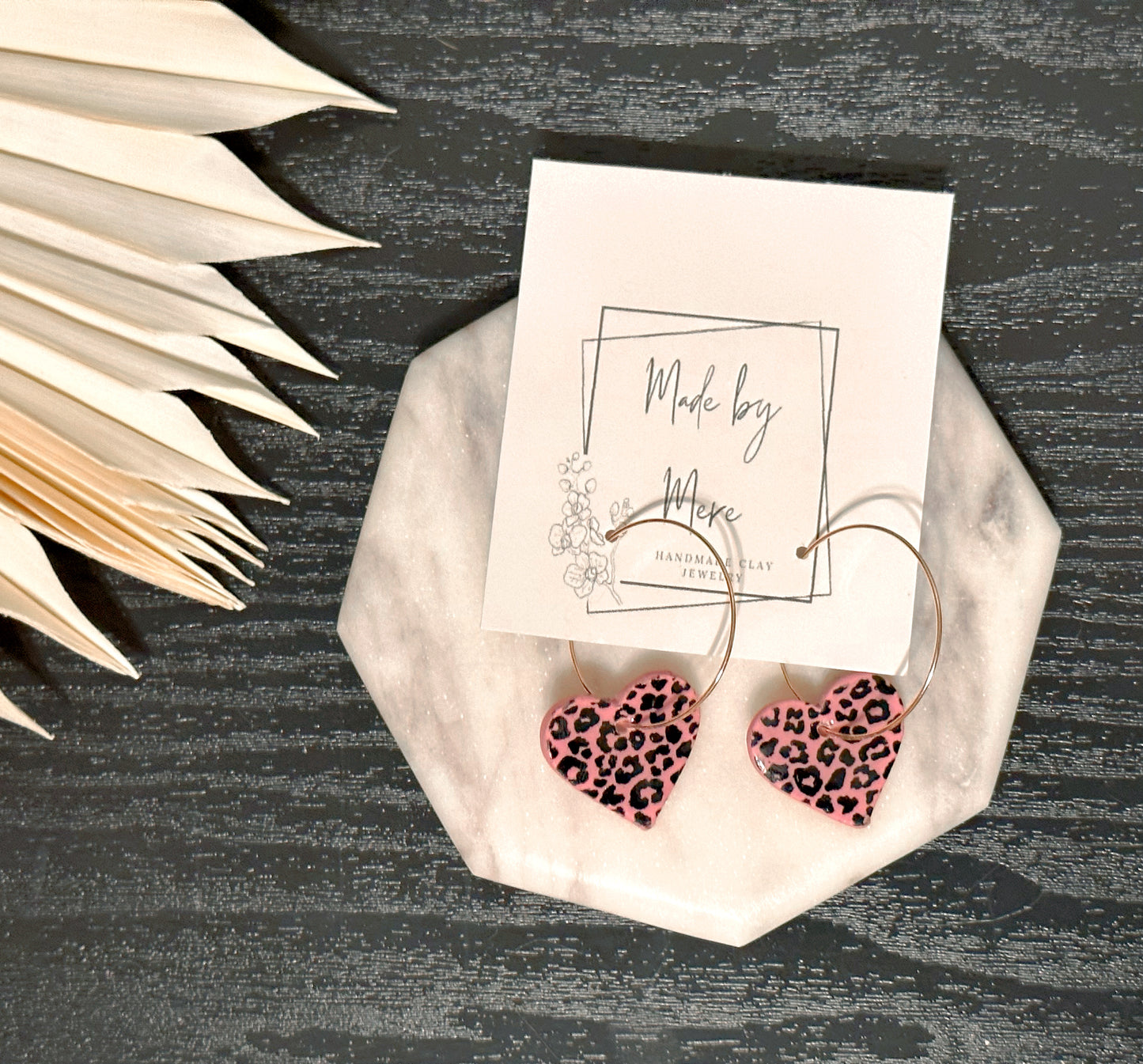 Pink Leopard Heart Dangles