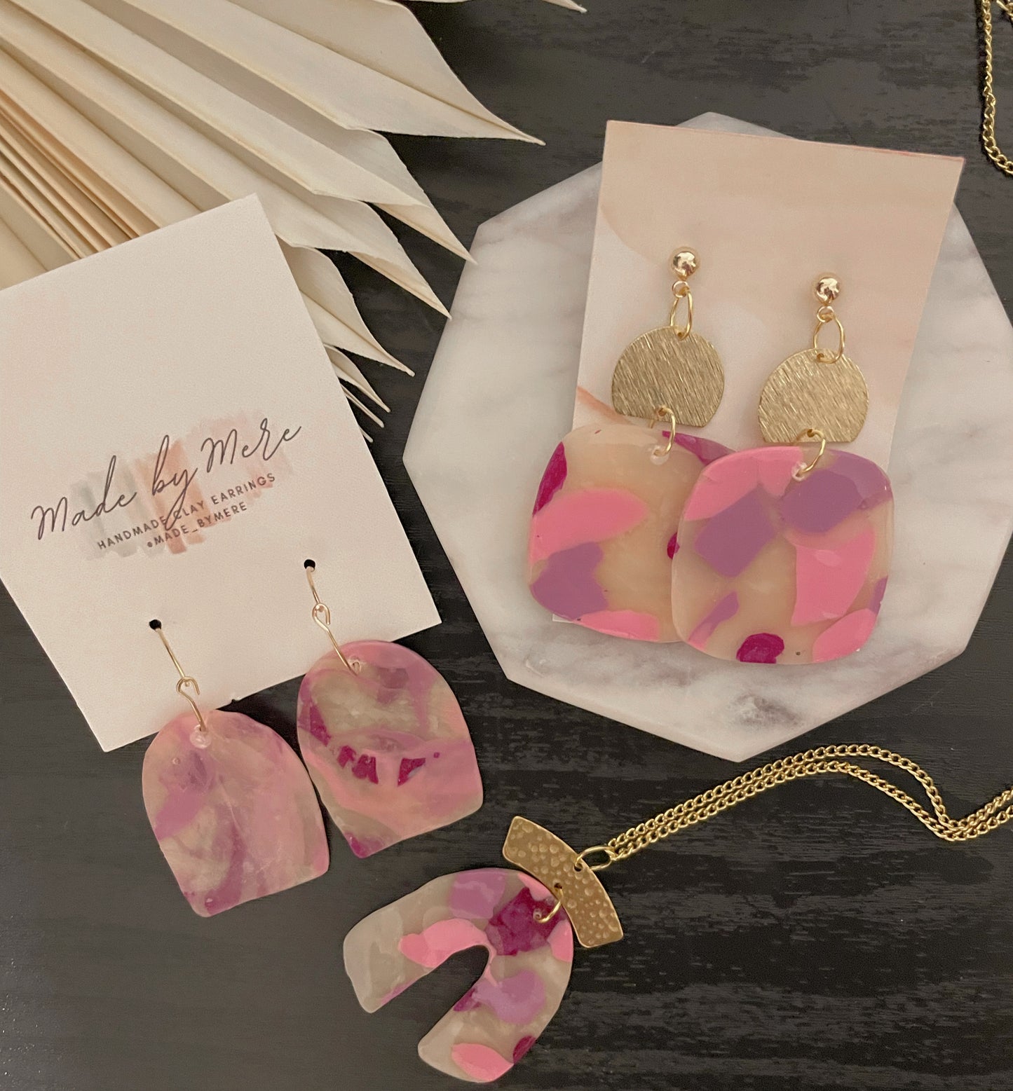 Pink and purple Matching necklace + earring