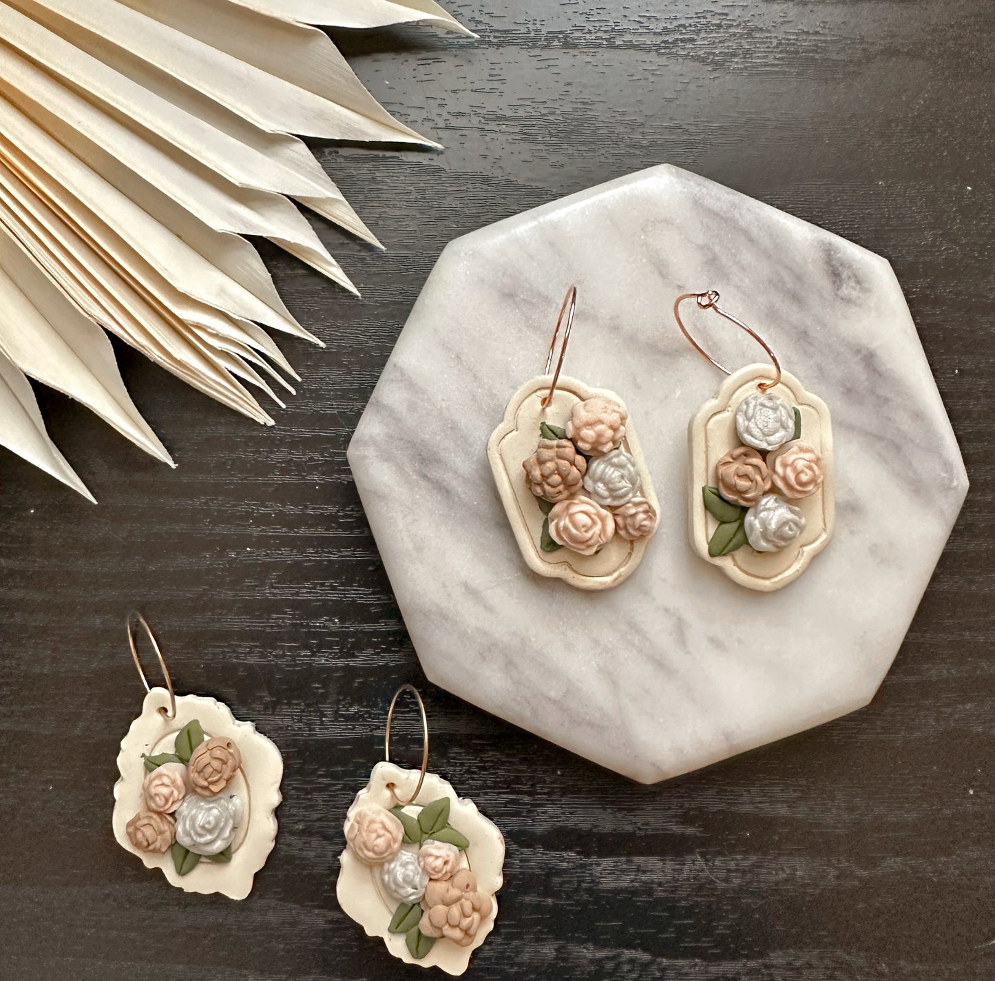 Ivory neutral florals dangles