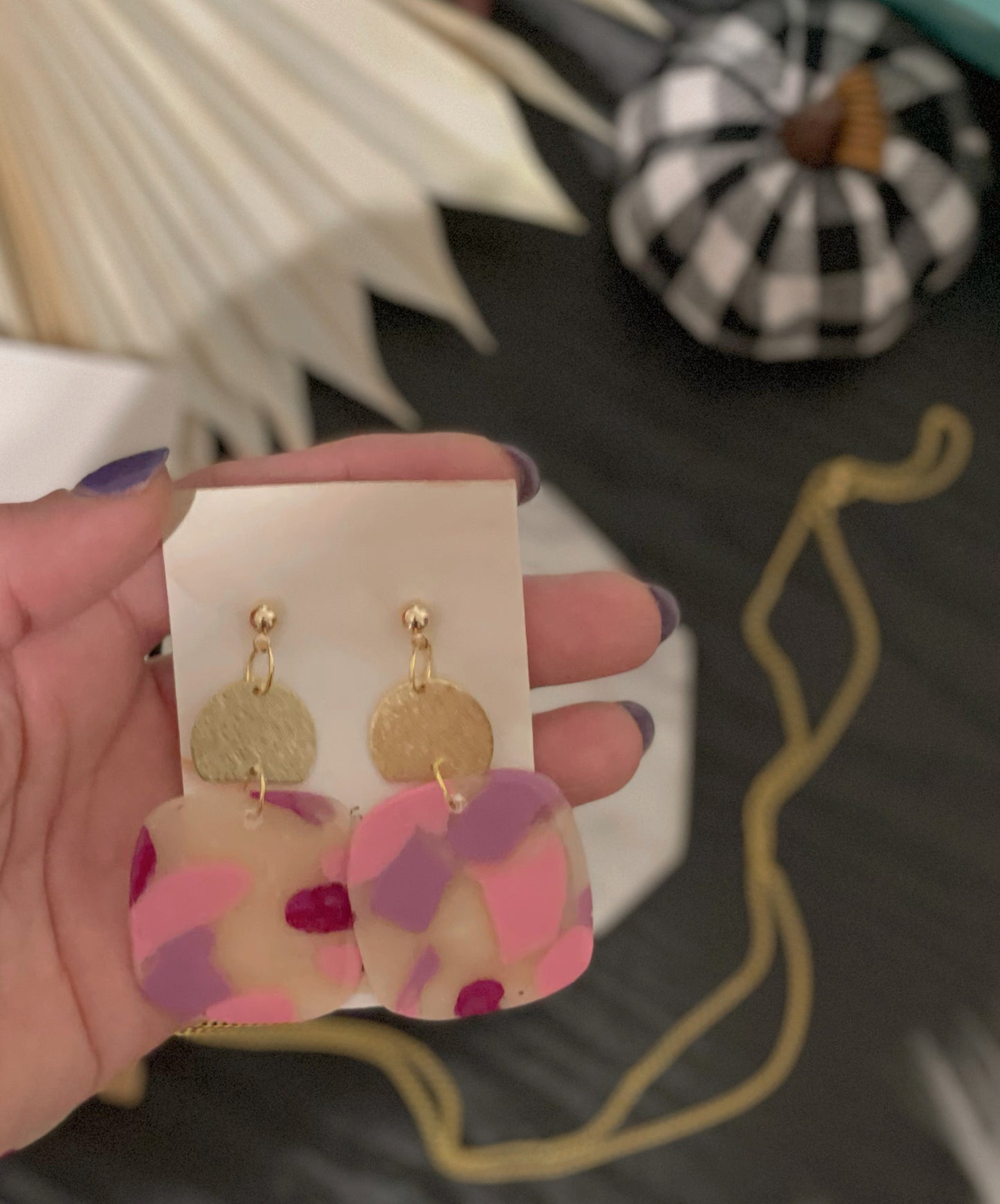 Pink and purple Matching necklace + earring