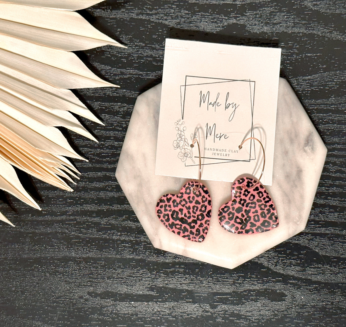 Pink Leopard Heart Dangles