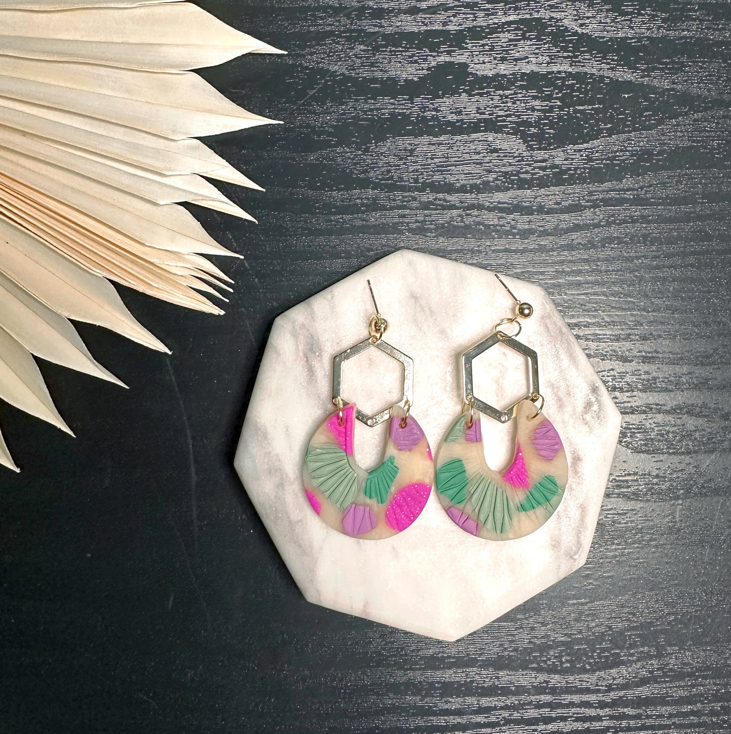 Pink/Green Marble Circular Dangles