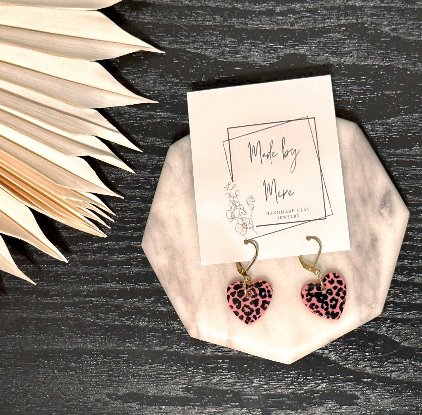 Pink Leopard Heart Dangles