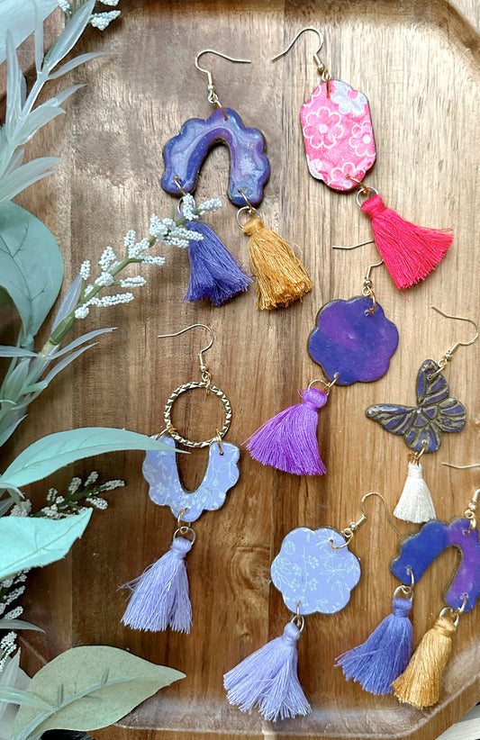 Marbled tassel dangles (Purple, Lavender, + Pink)