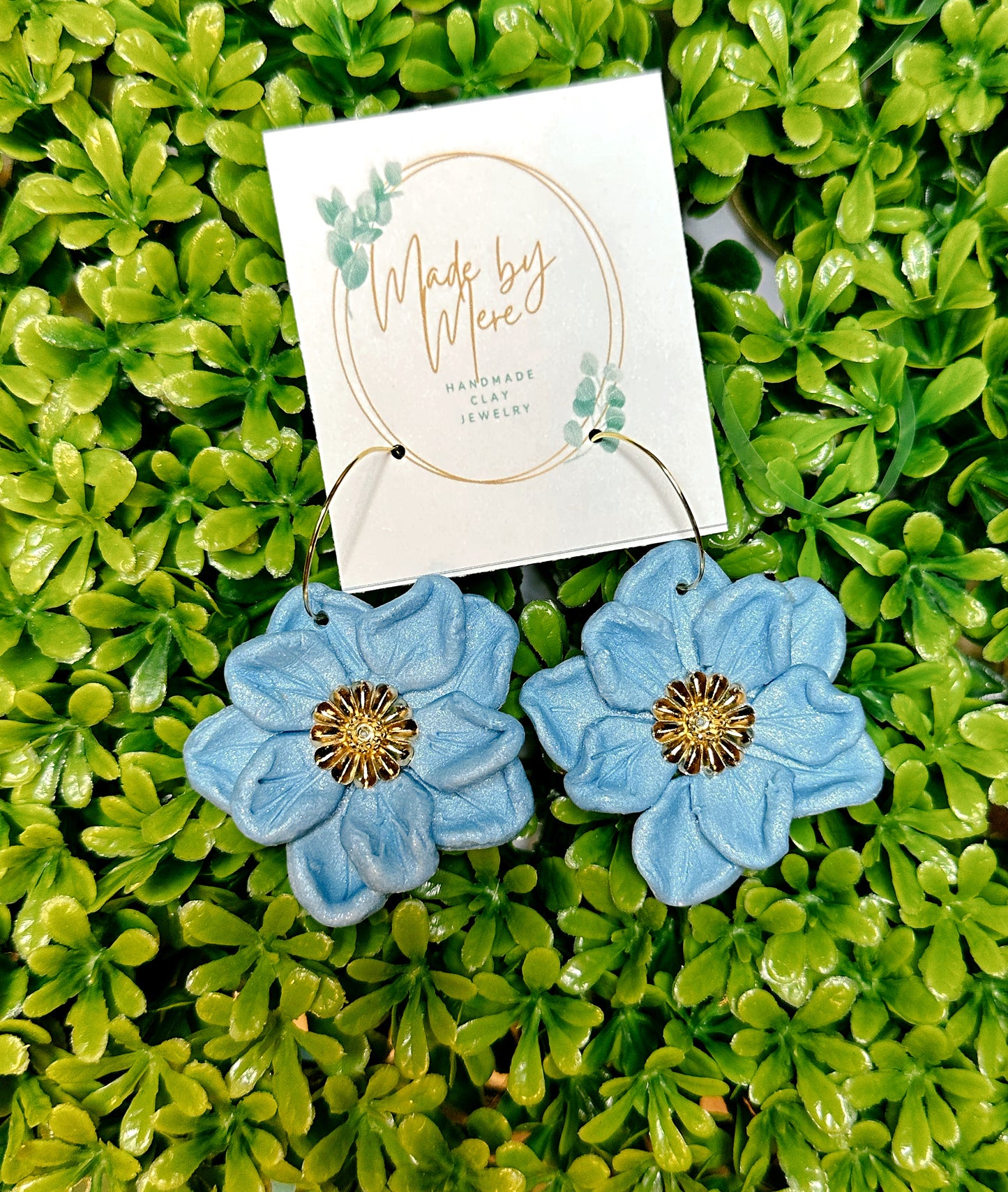 Large Metallic Blue Flowers hoops