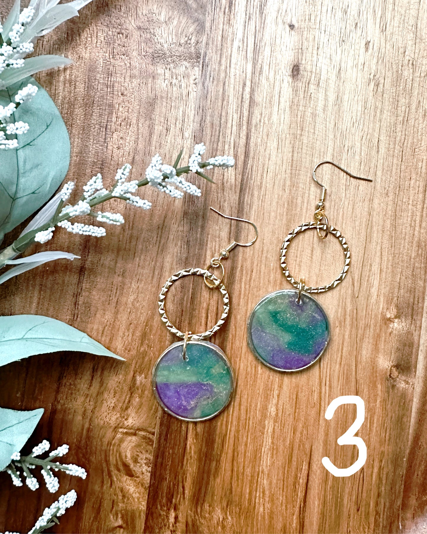 Mardi Gras 💜💚 Marbled Dangles