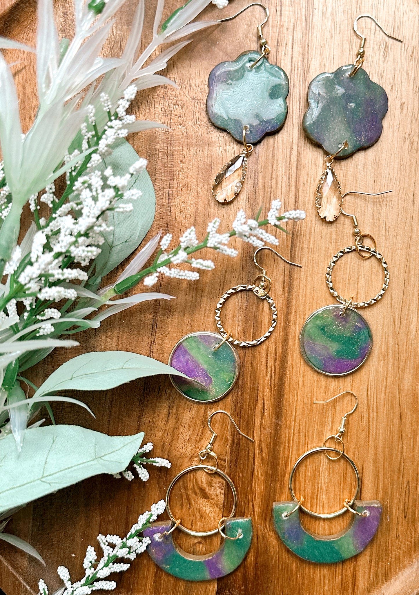 Mardi Gras 💜💚 Marbled Dangles