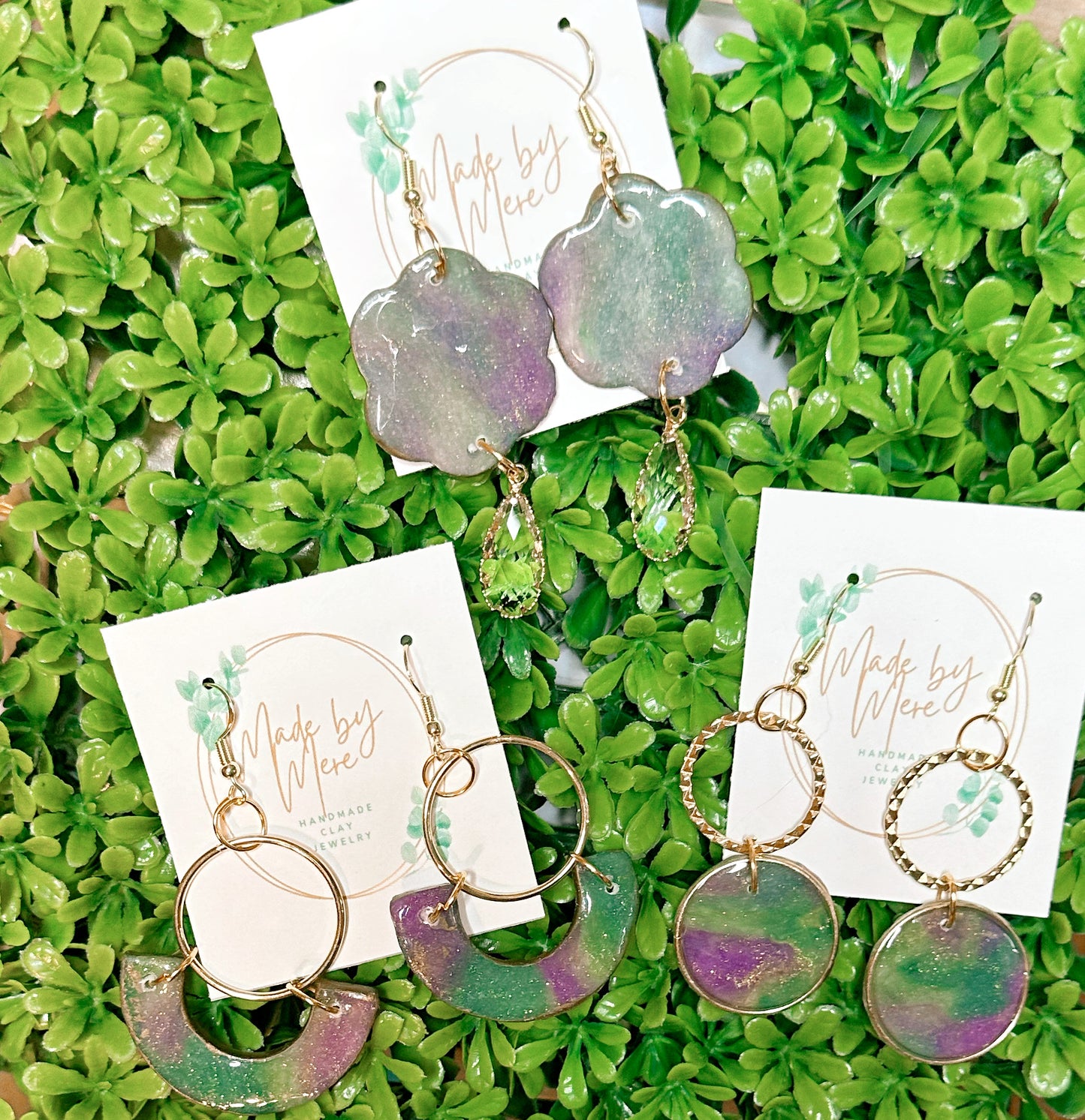 Mardi Gras 💜💚 Marbled Dangles