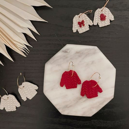 Red and White Sweater Dangles
