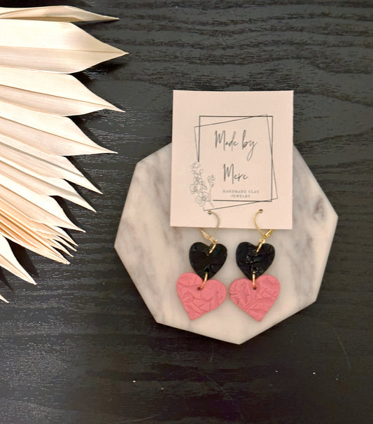 Black + Pink Hearts Dangle