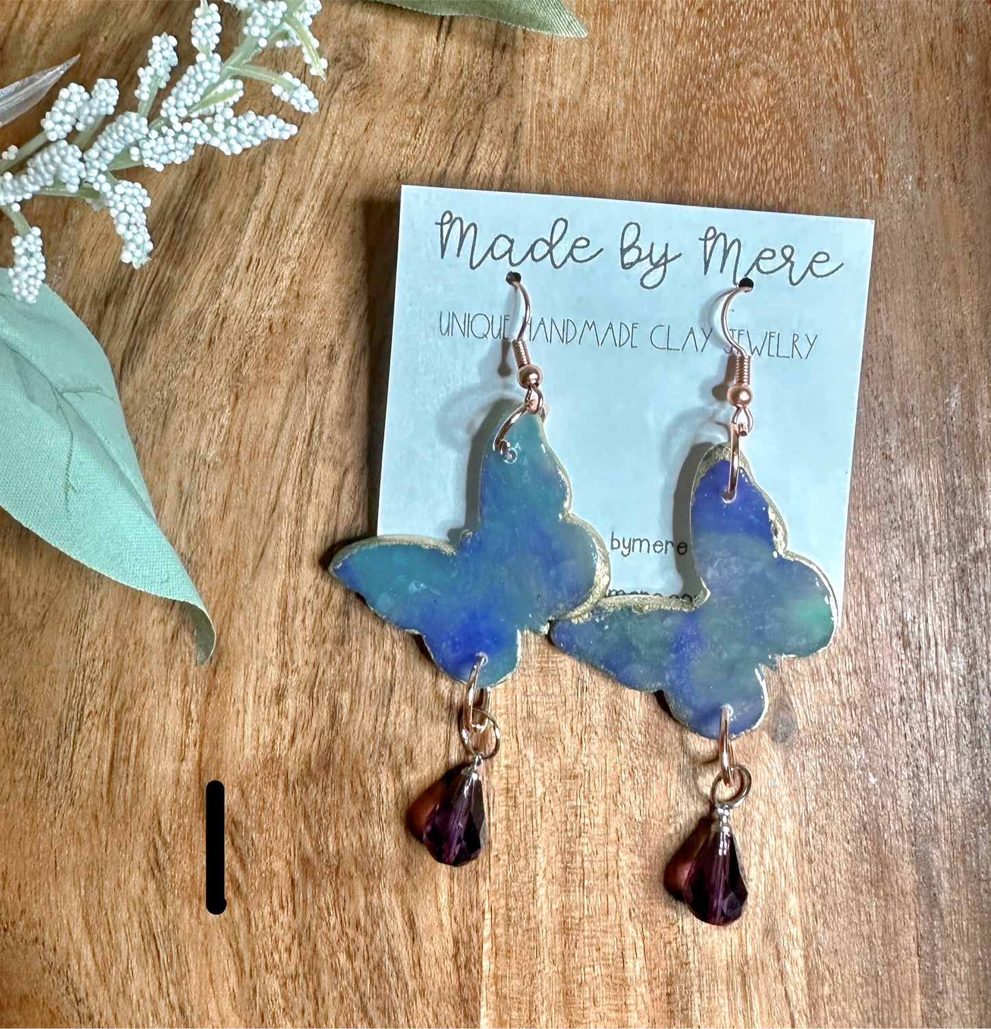 🦋 blue/purple marbled dangles