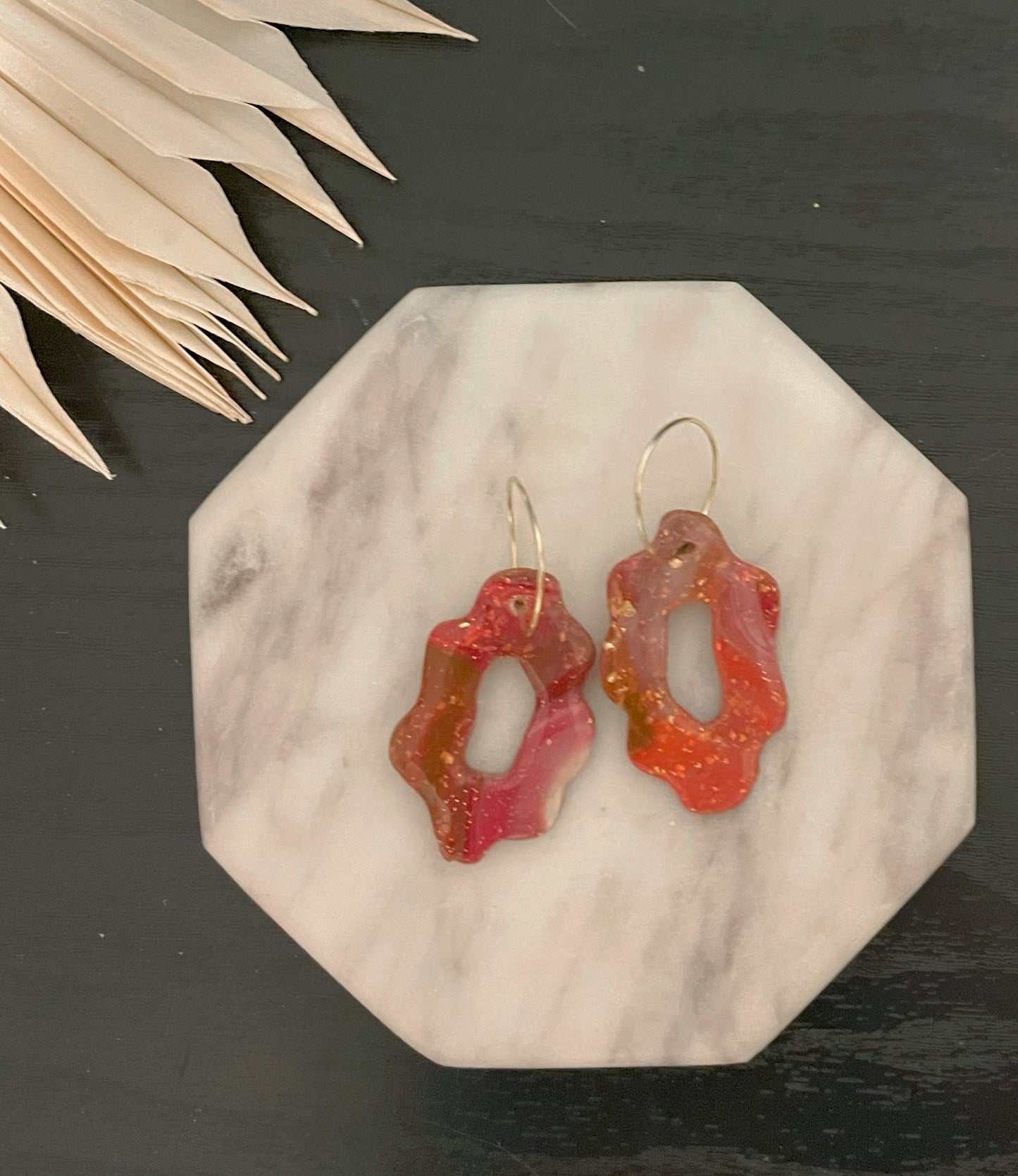 Red marble necklace + earrings (2 pairs) set