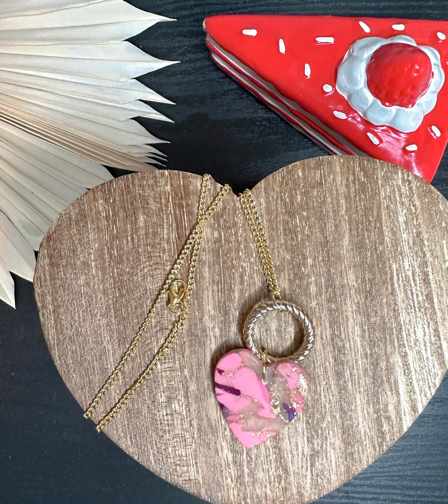 Pink marbled heart necklace