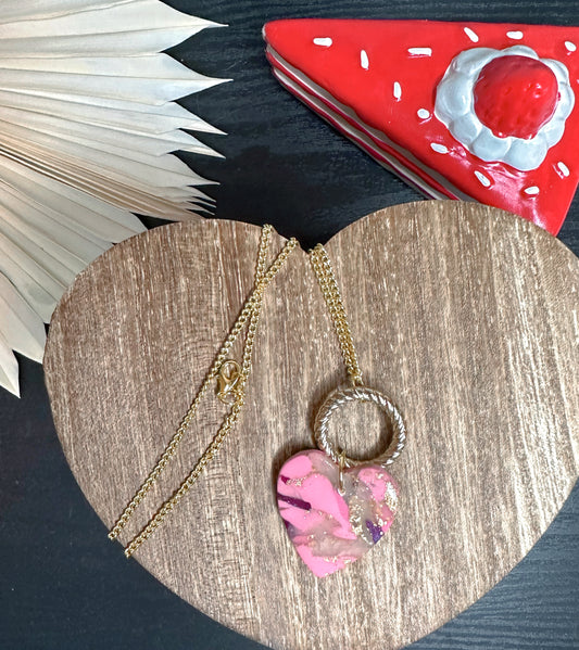 Pink marbled heart necklace