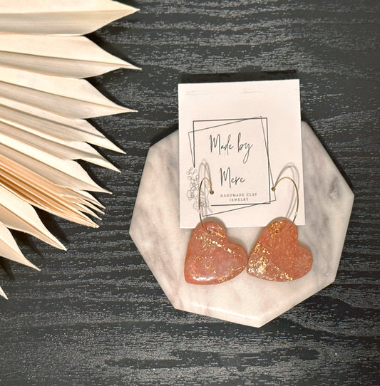 Pink Marbled Heart Dangles