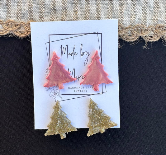 Metallic pink small tree studs