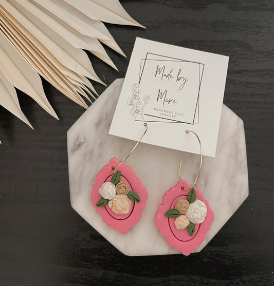 Pink Flower Clay Dangles