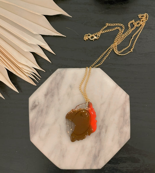 Red brown marble clay necklace