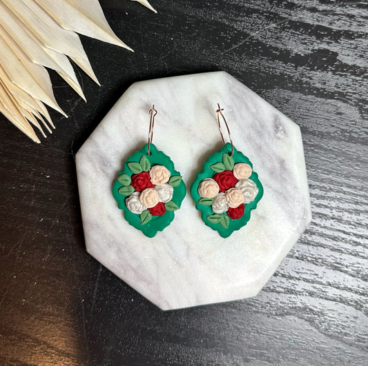 Winter Green Floral Dangles