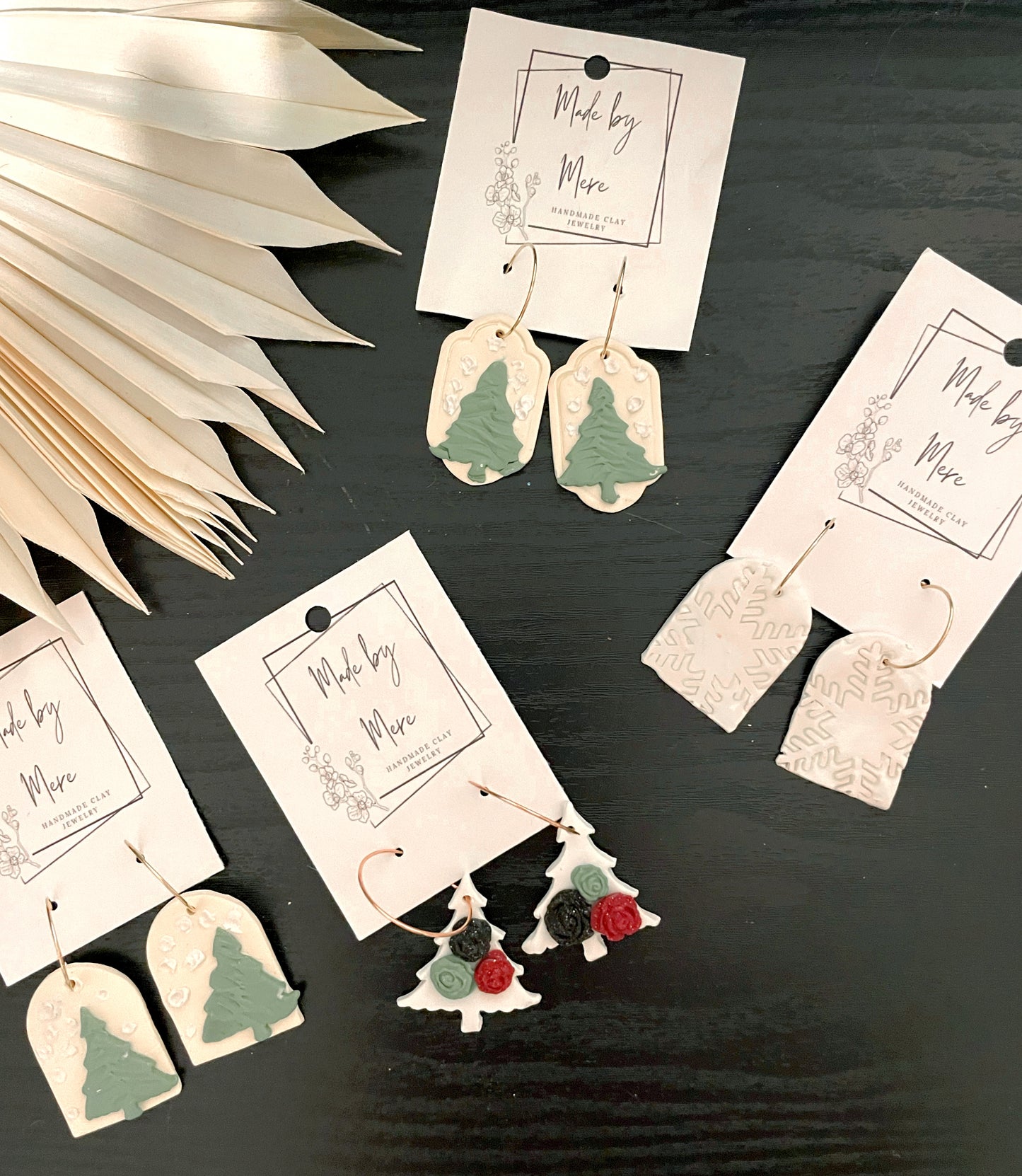 Green trees with snow ivory dangles
