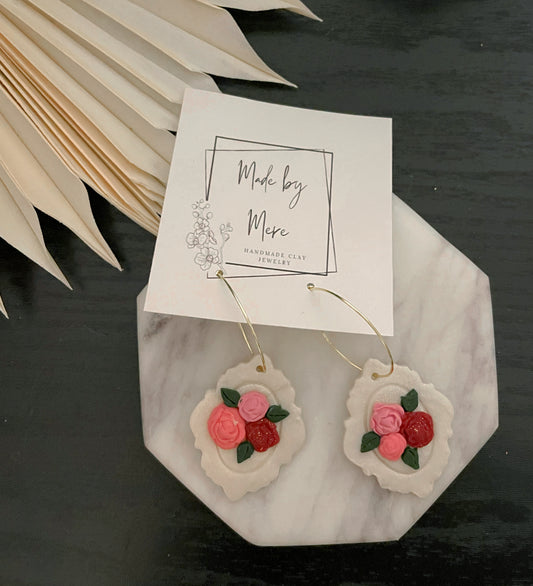 White Pearl Flower Clay Dangles