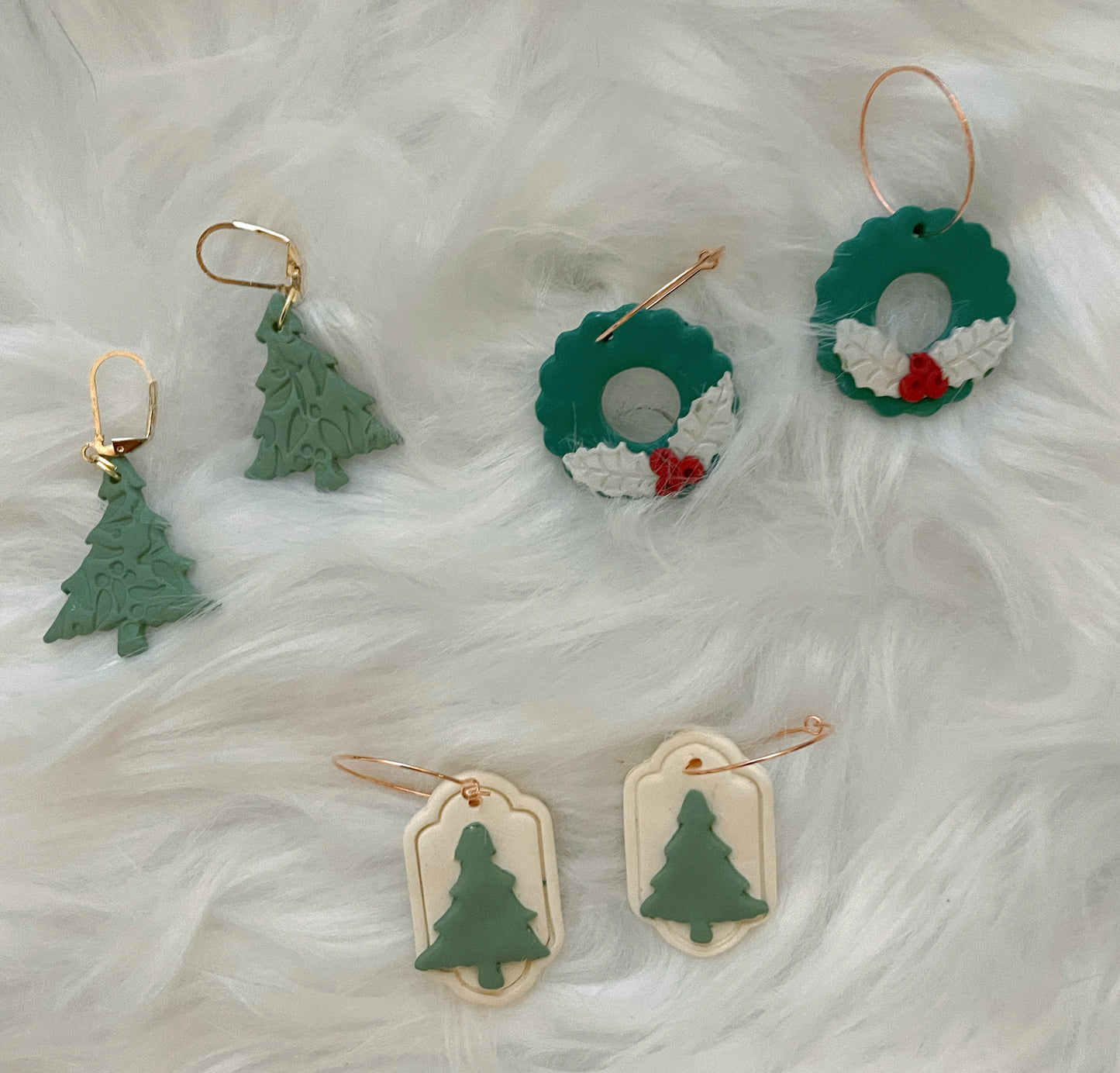 Green Holly Embossed Trees Dangles