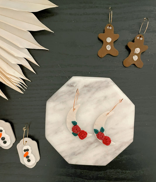 White Crescent Moon with Winter Florals
