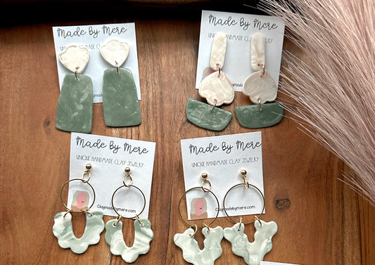 Sage Green + Beige Dangles