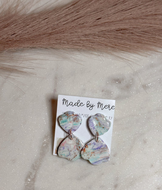 Marbled white/green/purple/gold dangles