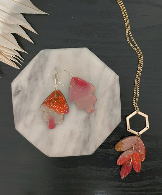 Red Marble Matching Necklace + Earrings