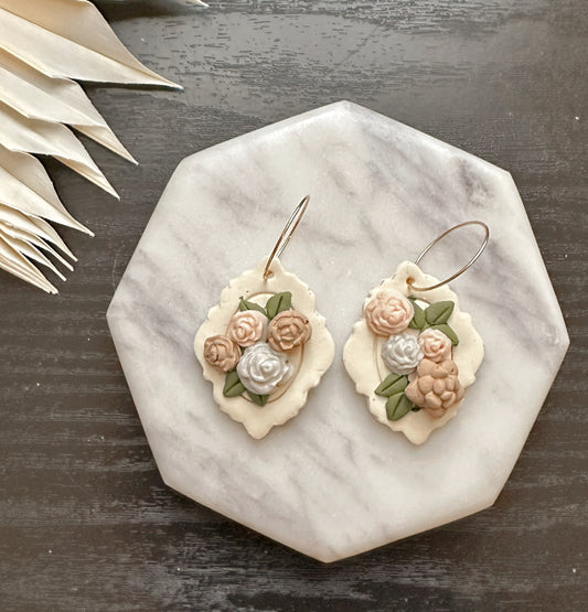 Ivory neutral florals dangles