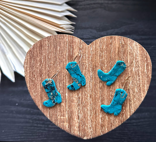 Turquoise marbled cowgirl boot dangles