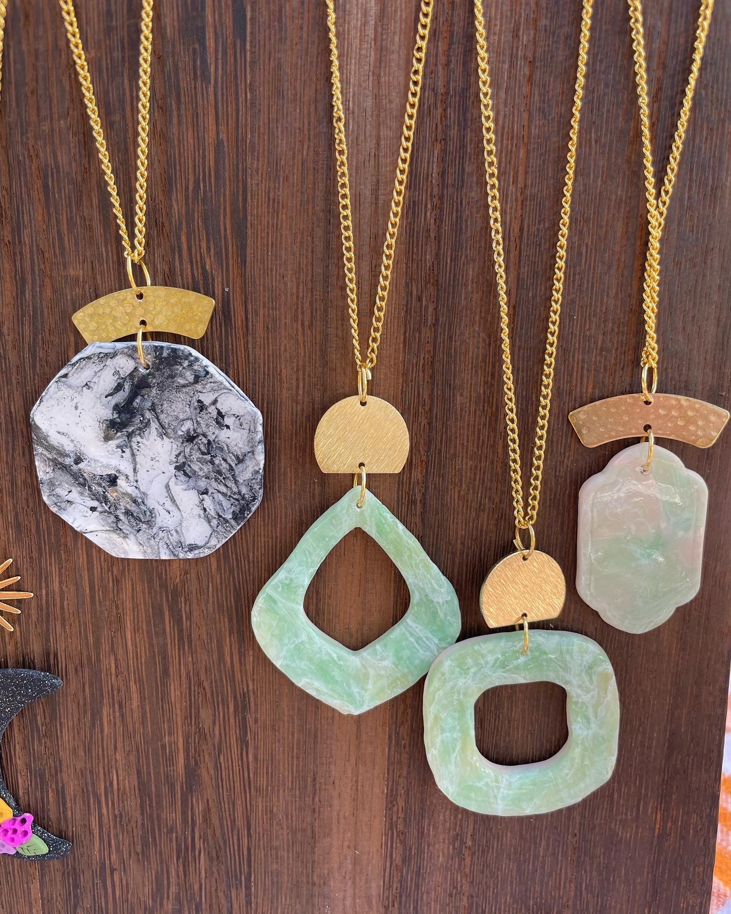 Black + White Marble Clay Necklace