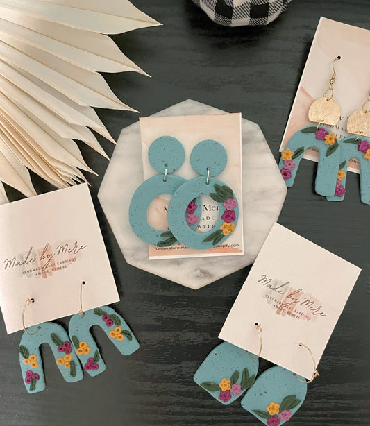 Turquoise floral clay dangles