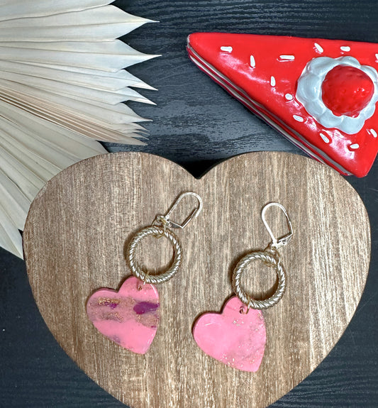 Pink marbled heart dangles