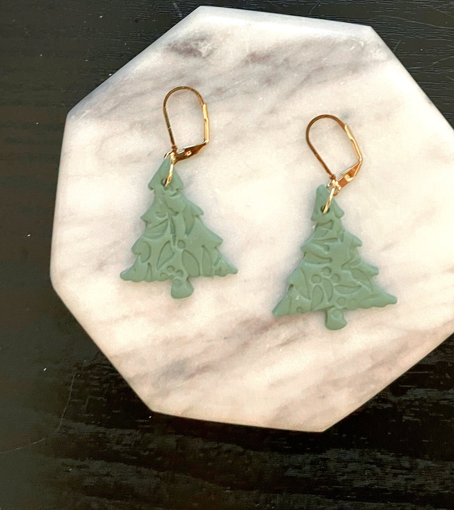 Green Holly Embossed Trees Dangles