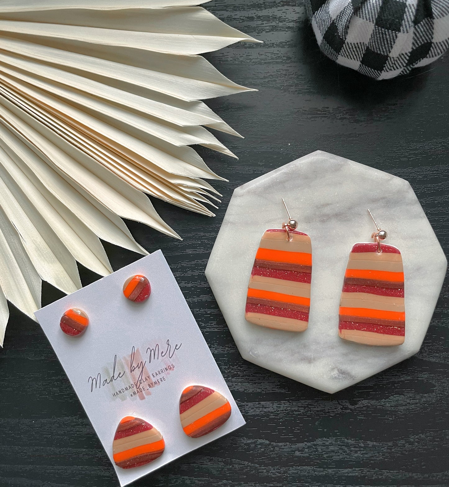 Fall stripe clay earrings