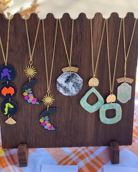Black + White Marble Clay Necklace