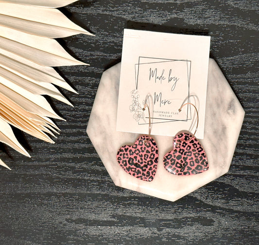 Pink Leopard Heart Dangles