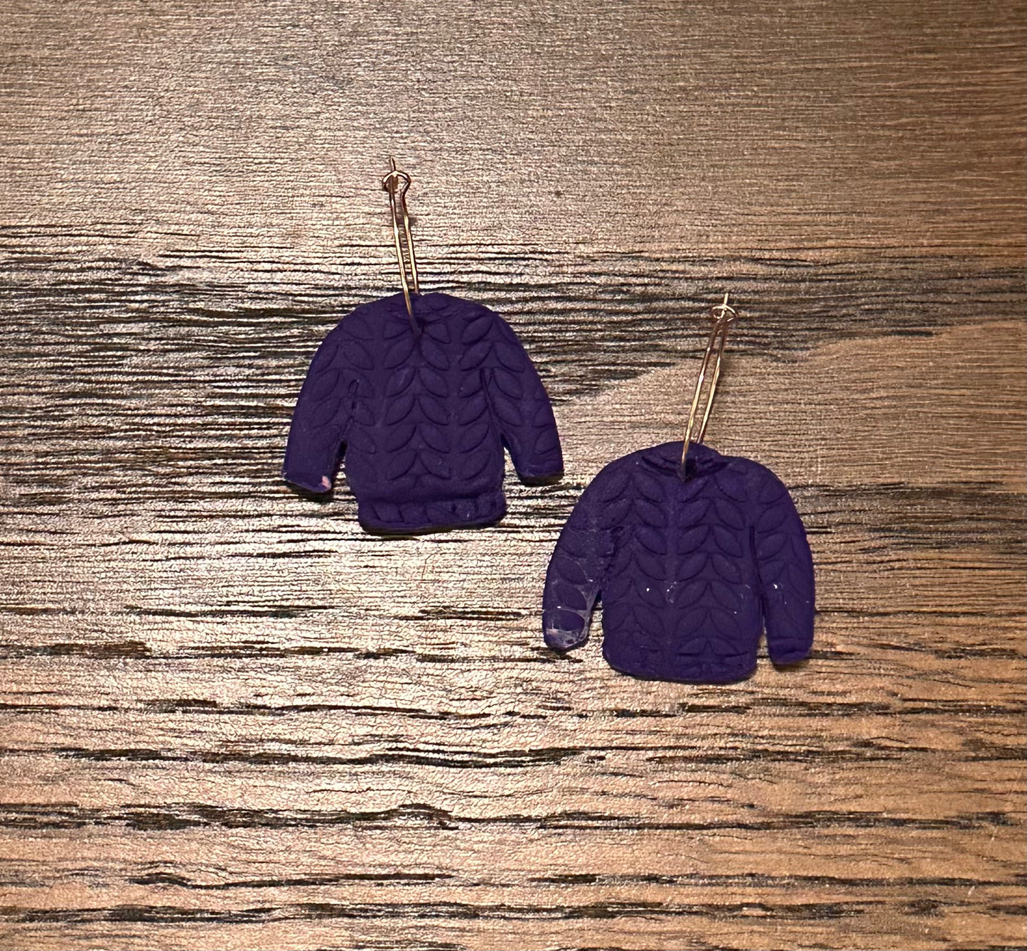 Purple sweater knit dangles
